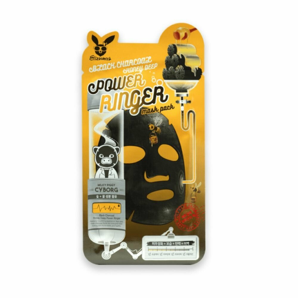 Маска тканевая древесным углем и медом Power ringer black charcoal honey deep Elizavecca 23мл Aria Cosmetic Co., Ltd - фото №2