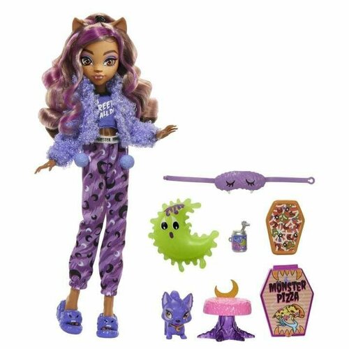 Monster High Doll And Sleepover Accessories, Clawdeen Wolf, Creepover Party - Кукла Монстер Хай Клодин Вульф, Вечеринка с ночевкой HKY67 коллекционная кукла monster high clawdeen wolf with pet cat crescent creepover party
