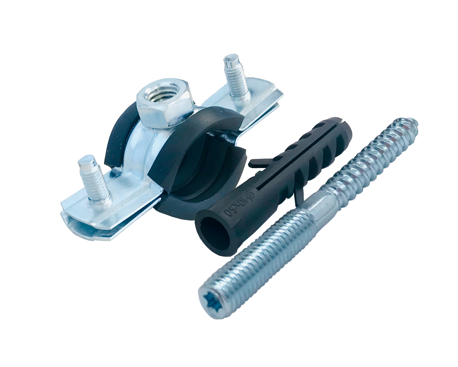 фото Хомут сантехнический 1/2 20-24 мм комплект с винтом М8 и дюбелем для трубы 5 шт