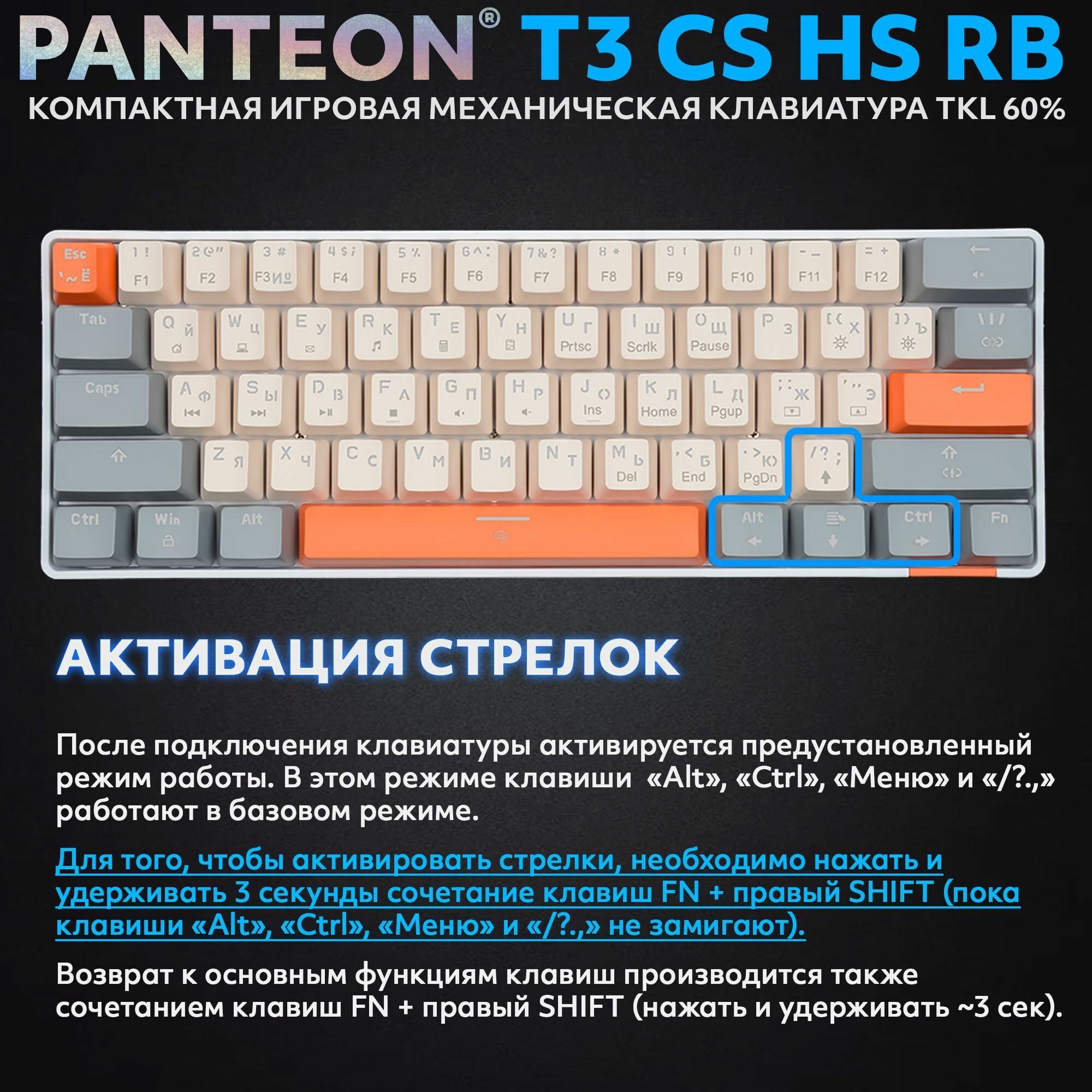 PANTEON T3 BS HS RB Grey-Ivory (34) Механическая клавиатура (Jixian Black 61 кл HotSwap USB)