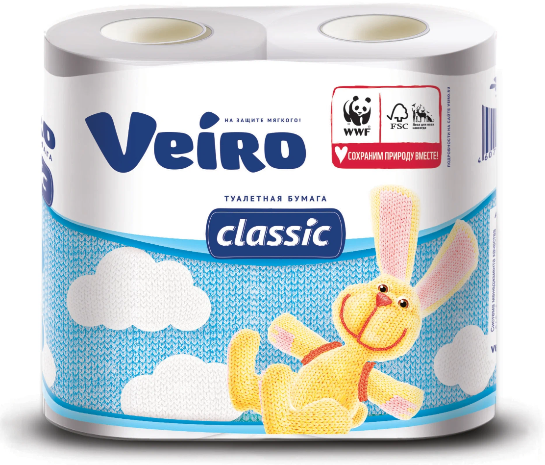 Туалетная бумага Veiro Classic белая двухслойная 4 рул.