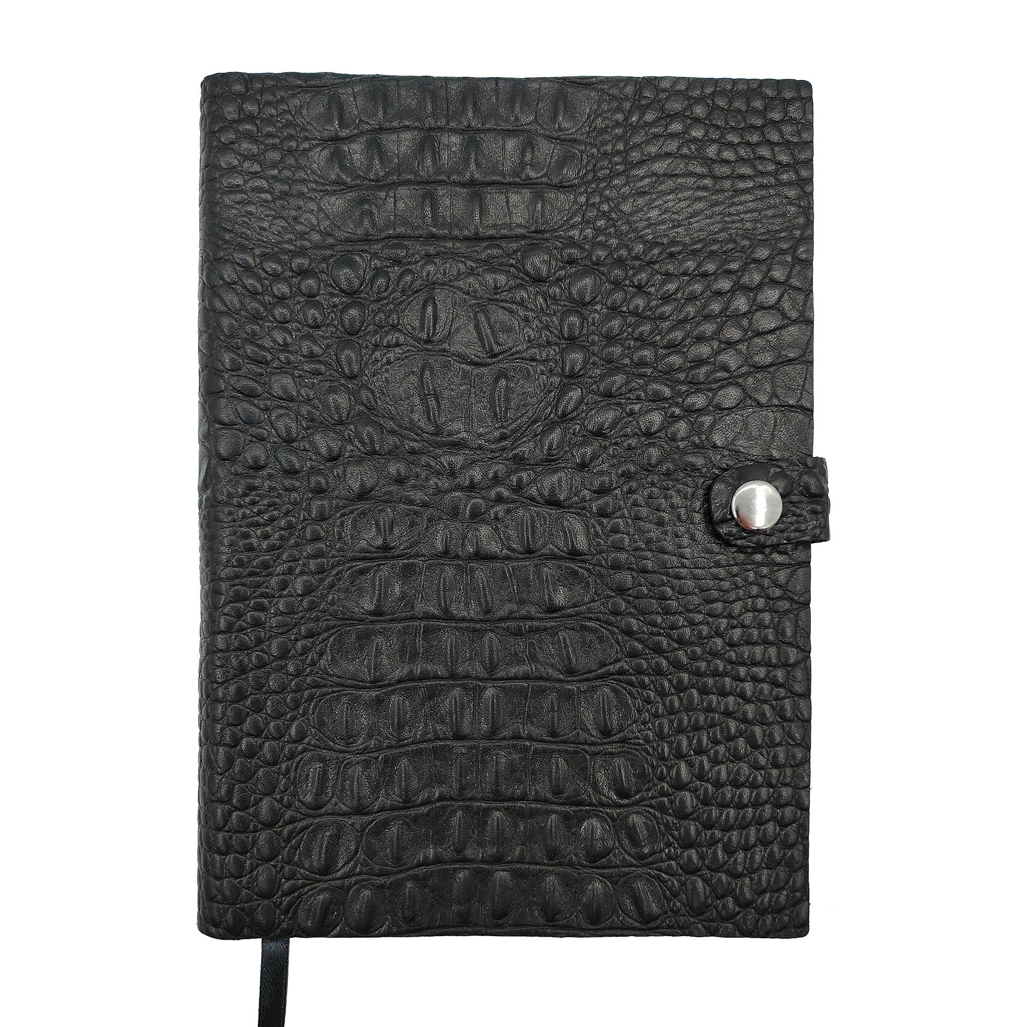 Черный кожаный ежедневник Shiva Leater с текстурой "Крокодил", с застежкой на кнопку