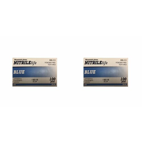 Nitrile Перчатки нитрил голубые, р-р М, 50 пар, 2 упаковки