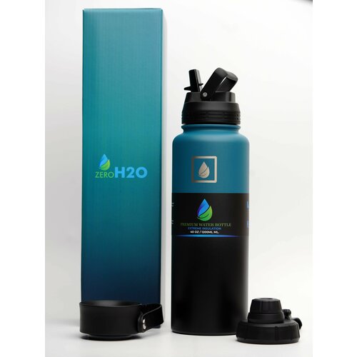 Три в одном/ Термос/ Термокружка/ Спортивная бутылка для воды/ три крышки в комплекте/ ZeroH2o 1200 мл. DarkBlue/Black