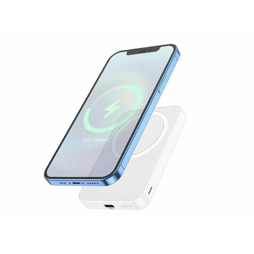 Беспроводной магнитный аккумулятор Hoco J109 Magnetic Charger, 5000 mAh, Qi15W/PD20W, Белый внешний магнитный беспроводной аккумулятор recci matrix 5000 mah qi15w pd20w purple