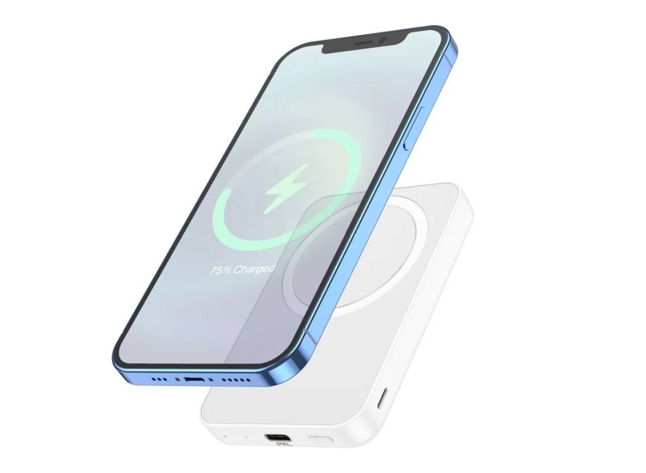 Беспроводной магнитный аккумулятор Hoco J109 Magnetic Charger, 5000 mAh, Qi15W/PD20W, Белый