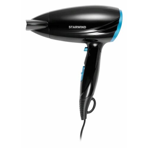 Фен StarWind SHD 7066 дорожный 1600Вт черный и синий 91300₽