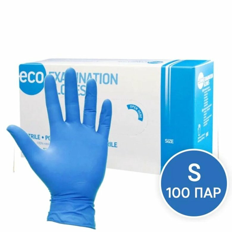 Перчатки смотровые нитриловые, ECO Examination Gloves, нестерильные, размер S, упак/100пар