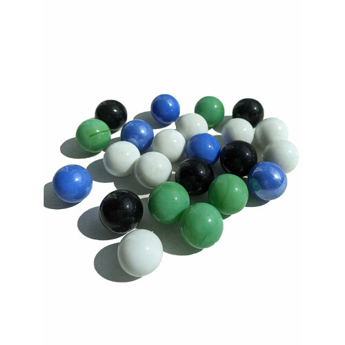 Стеклянные шарики Riota камешки марблс/грунт стеклянный Блестящие непрозрачные Белый, зеленый, черный, 16 мм, 30 шт