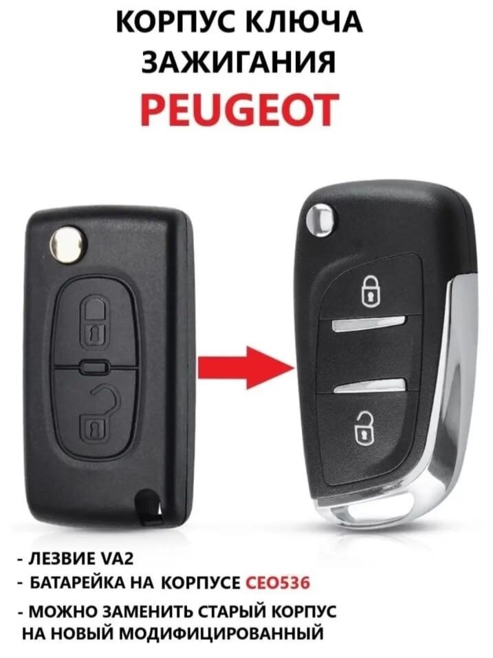 Корпус выкидного ключа зажигания для Пежо / Peugeot 207 307 407 408 308