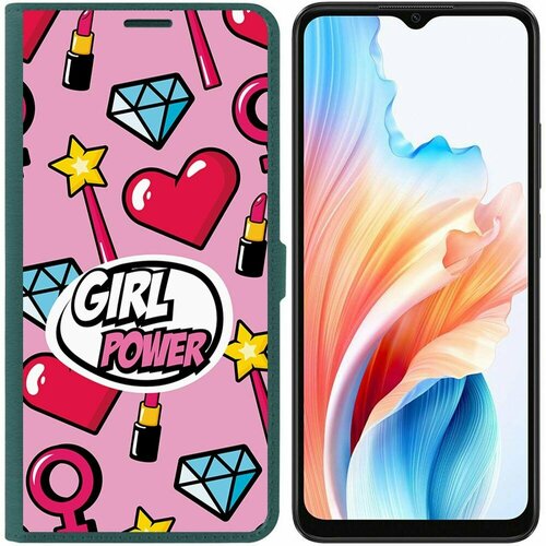 Чехол-книжка Krutoff Eco Book для Oppo A38 4G Girl Power (зелёный опал) чехол книжка krutoff eco book для oppo a58 4g girl power зелёный опал