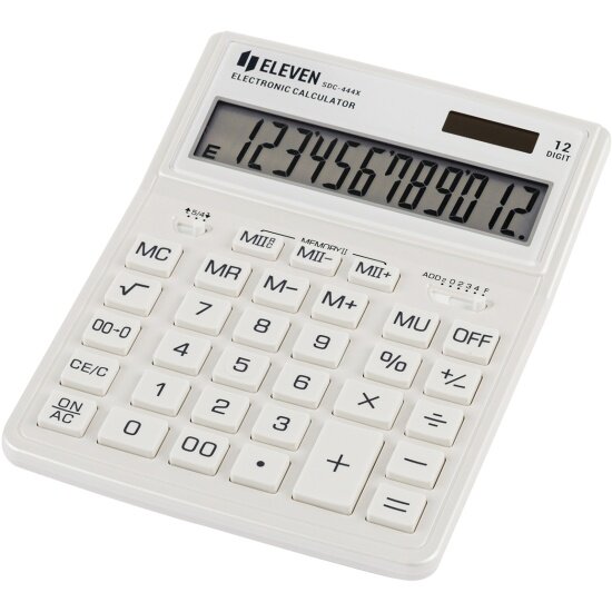 Калькулятор Eleven настольный SDC-444X-WH, 12 разрядов, двойное питание, 155*204*33мм, белый