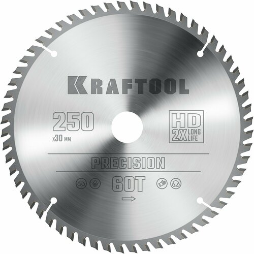 KRAFTOOL PRECISION 250х30мм 60Т, диск пильный по дереву