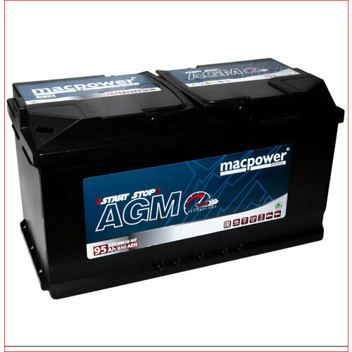 АКБ MacPower AGM, 105 А/часов, Обратной полярности, 392х175х190мм SMF