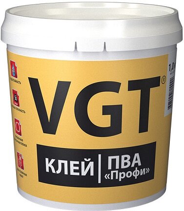 Клей ПВА Профи VGT 1кг для Столярных Работ / ВГТ Профи.