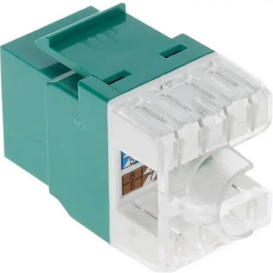 Модуль Keystone Lanmaster , RJ45, кат.5E, UTP, 180 градусов, со встроенной шторкой, зеленый (LAN-OK45U5E/180P-GN)