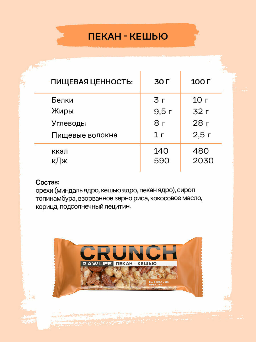 Батончики без сахара CRUNCH 12шт 40г ассорти