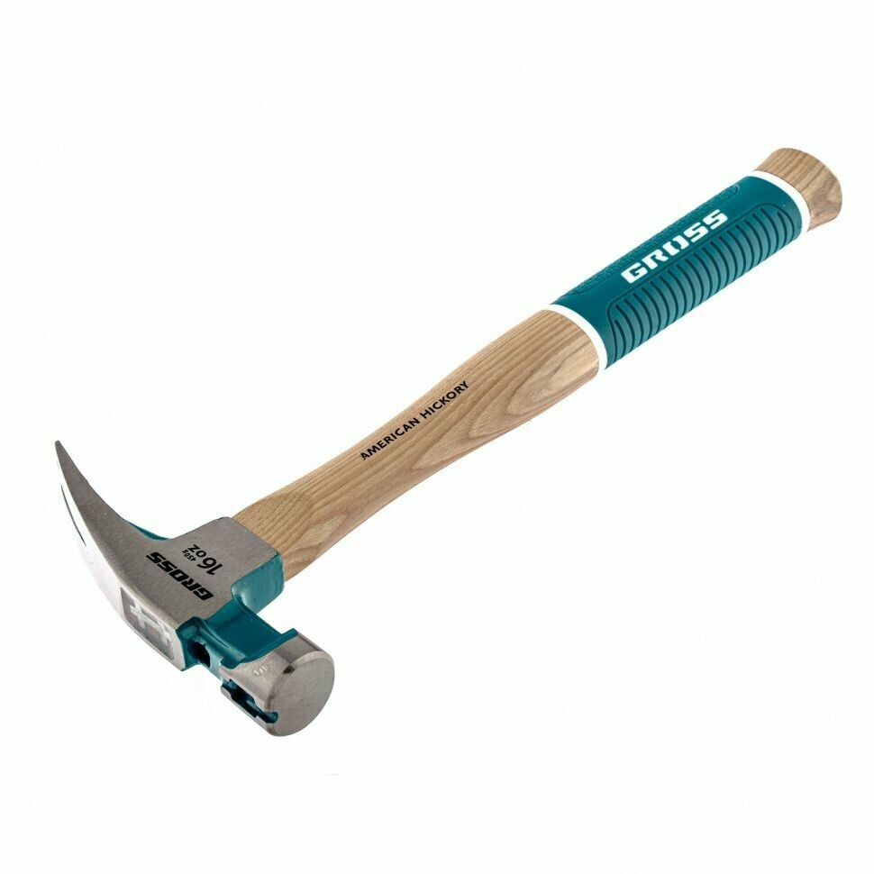 молоток-гвоздодер gross "american hickory" 200г, угол 45, магнит, обрезиненная рукоятка, 10414 - фото №5