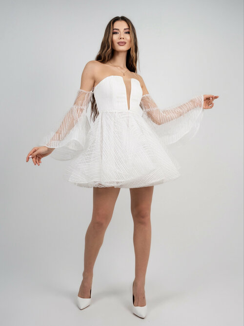 Платье полуприлегающее, мини, размер 36, белый