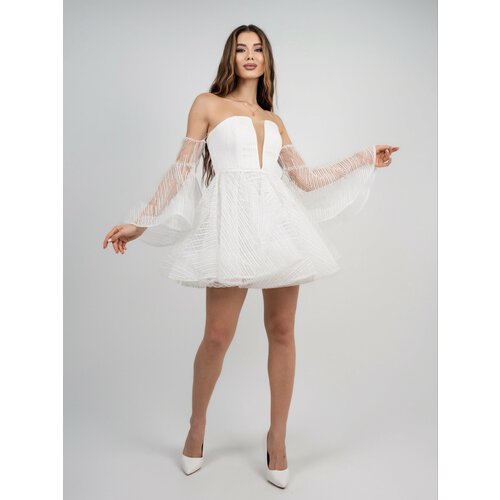 фото Платье полуприлегающее, мини, размер 36, белый reina line