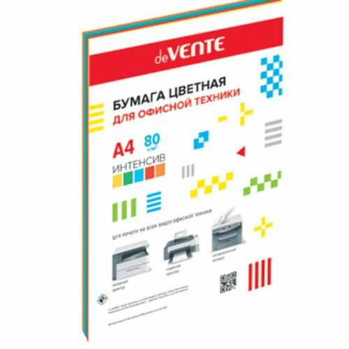 Бумага цветная А4 50л интенсив микс 5 цветов 80г/м2 (deVENTE) 80 г/м. Количество в наборе 5 шт. бумага цветная а4 80г м2 интенсив 50л желтый devente 2072922 461009