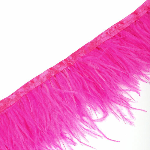Перья на ленте Страус арт. FBY-08-021 шир.8см цв. ярко-розовый уп.2м