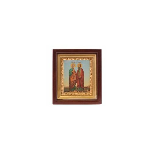 Икона в киоте 11*13 сложный канвас, риза-рамка золочёная Петр и Павел #83888