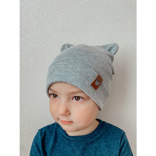 фото Шапка бини демисезонная, хлопок, размер 1-3 года, серый maryakids accessories