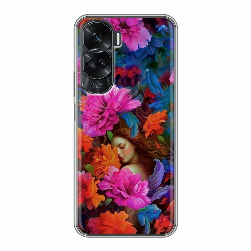 Дизайнерский силиконовый чехол для Хонор 90 Лайт / Huawei Honor 90 Lite Девушка и цветы