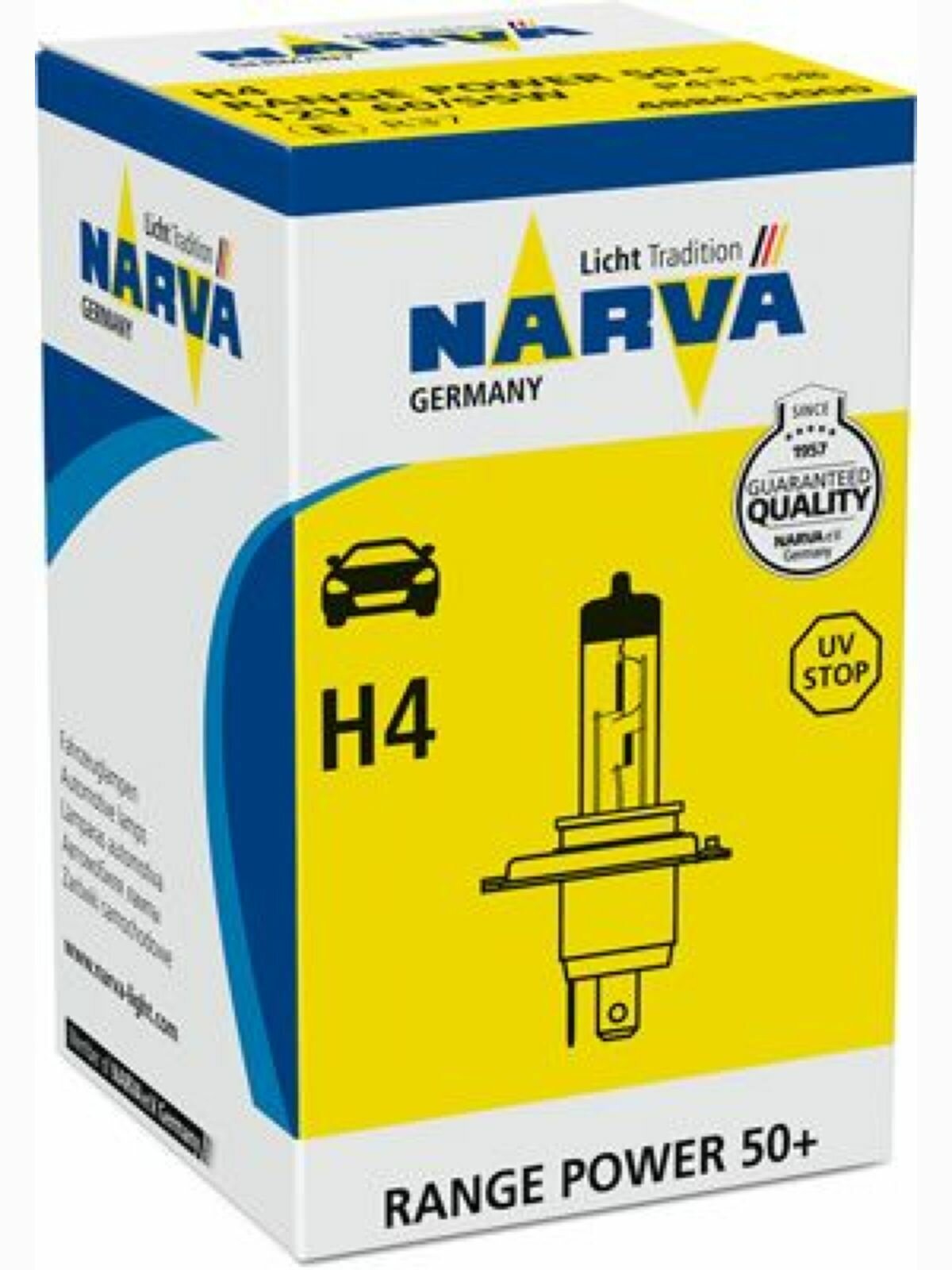 Лампа автомобильная галогенная H4 NARVA Range Power (60/55) P43t-38+50% 10/100 N-48861RP 1 шт.
