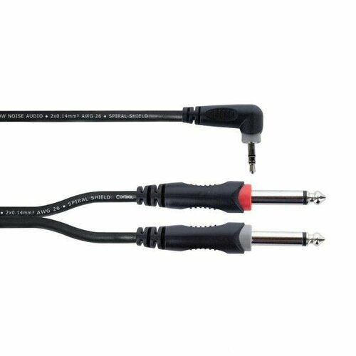 Cordial EY 1 WRPP кабель Y-адаптер джек стерео 3.5мм угловой-2 джека моно 6.3мм male, 1.0м, черный