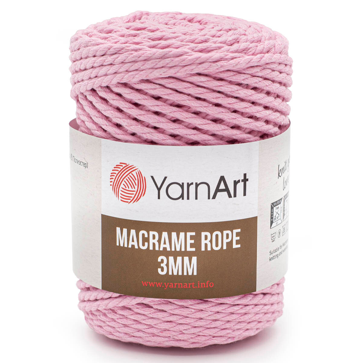 Пряжа для вязания YarnArt 'Macrame Rope 3мм' 250гр 63м (60% хлопок, 40% вискоза и полиэстер) (762 розовый), 4 мотка