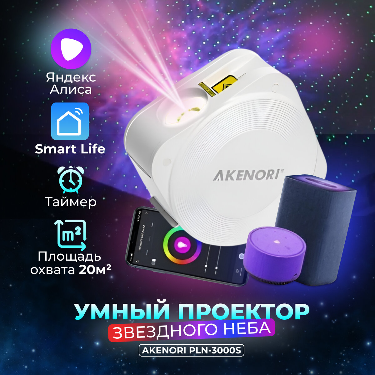 Ночник-проектор Akenori PLN-3000S Smart Star Projector 5 Вт