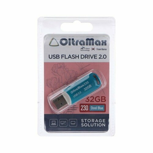 Флешка OltraMax 230, 32 Гб, USB2.0, чт до 15 Мб/с, зап до 8 Мб/с, синяя (комплект из 3 шт)