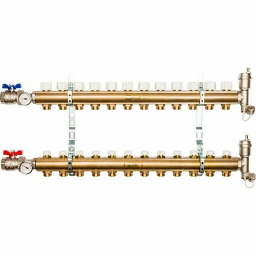 Коллектор из латуни с запорными клапанами 12 вых. Stout (SMB 0468 000012)