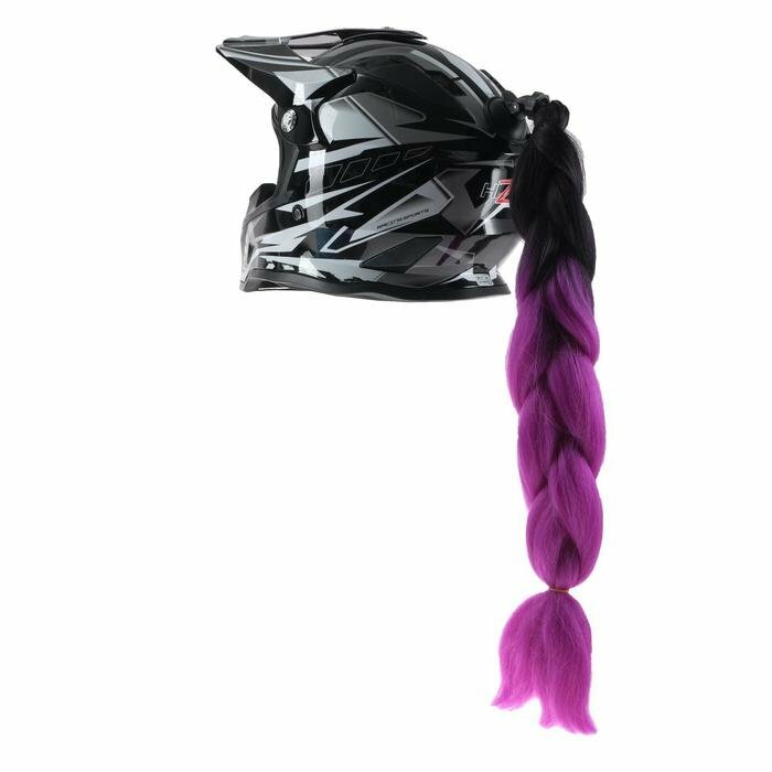 Коса на мотошлем крепление присоской 60 см черно-фиолетовый (комплект из 3 шт)