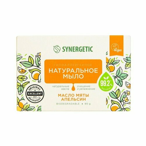 Натуральное туалетное мыло Synergetic Масло мяты и апельсин, 90 г (комплект из 10 шт)