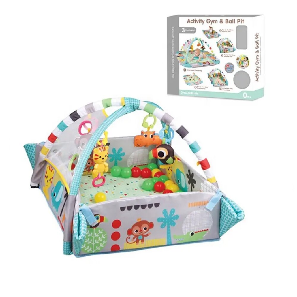 Развивающий коврик манеж 5 в 1 c бортиками для малышей, игрушки и мячики в комплекте, 668-34