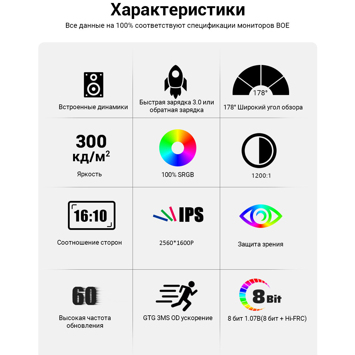 16" Портативный монитор ZEUSLAP P25K 2.5K 2560*1600, черный
