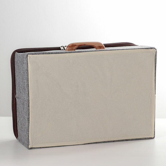 Короб для хранения на молнии «Рон», 42×29×14 см, цвет серый (комплект из 2 шт)