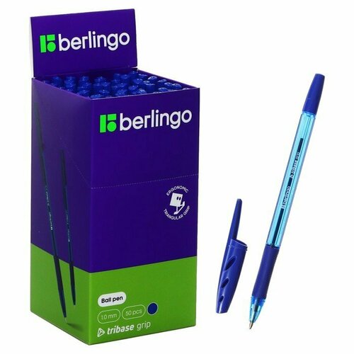 Ручка шариковая Berlingo Tribase grip, 1,0 мм, грип, синяя (комплект из 100 шт)