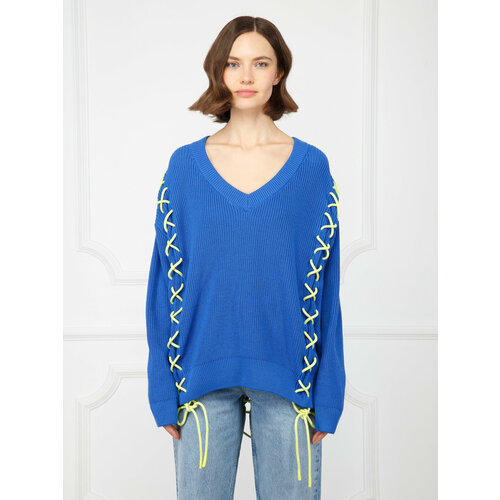 Пуловер ELEGANZZA, длинный рукав, оверсайз, размер M, желтый, голубой