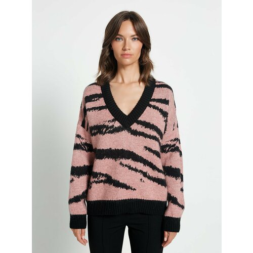 Пуловер ELEGANZZA, длинный рукав, оверсайз, размер S, розовый, черный