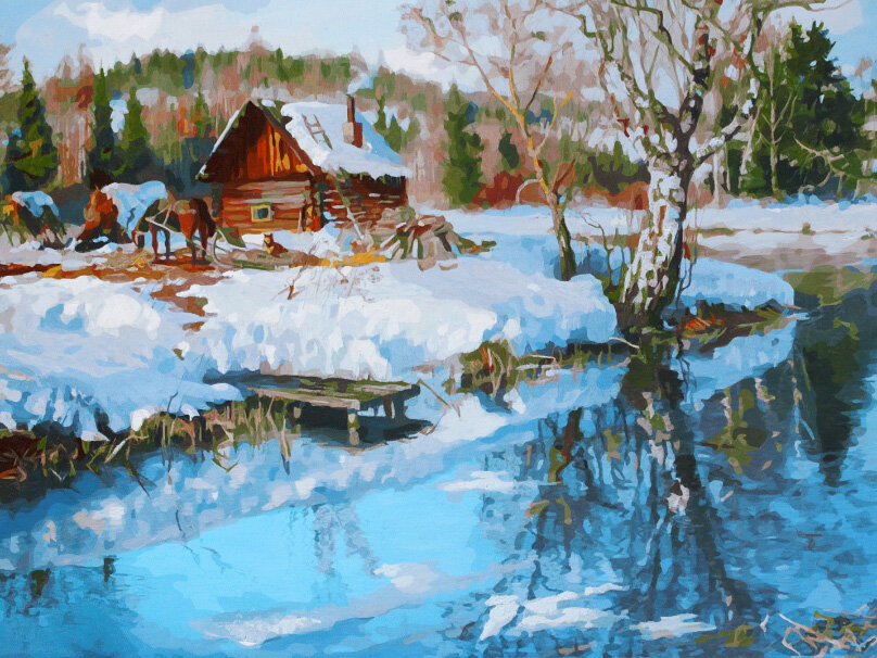Картина по номерам на холсте Таежное зимовье 30х40 см. 925-AS