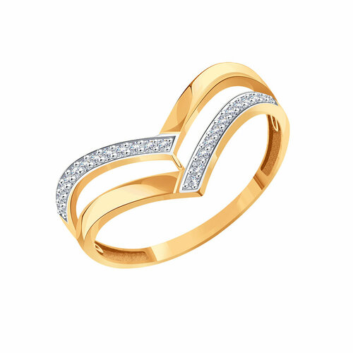 фото Кольцо diamant online, золото, 585 проба, фианит, размер 17.5, прозрачный