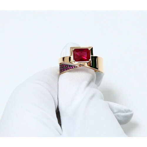 фото Кольцо diamant online, золото, 585 проба, корунд, фианит, размер 18.5, розовый, красный