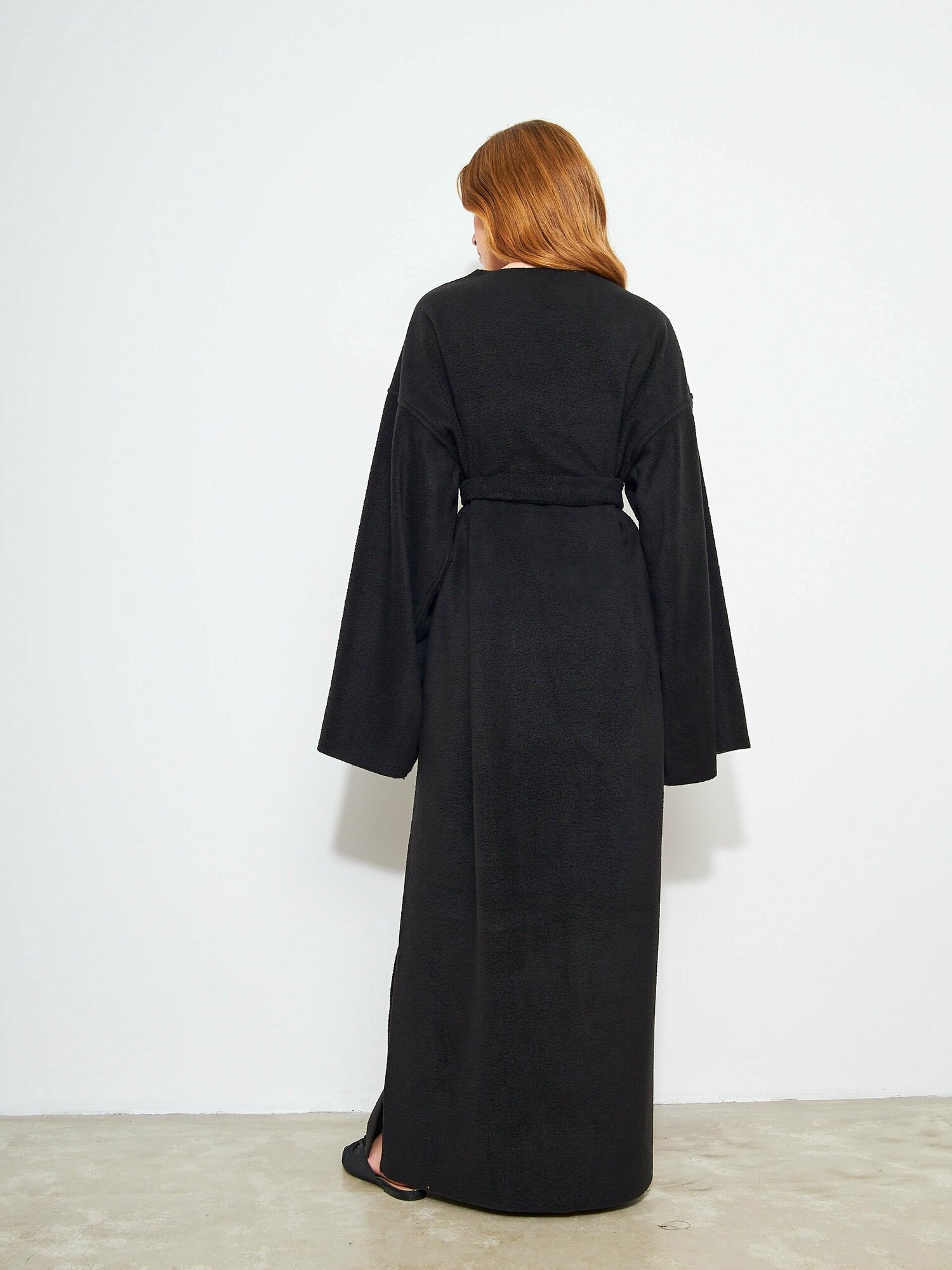Флисовый халат кимоно кардиган длинный макси черный - фотография № 10