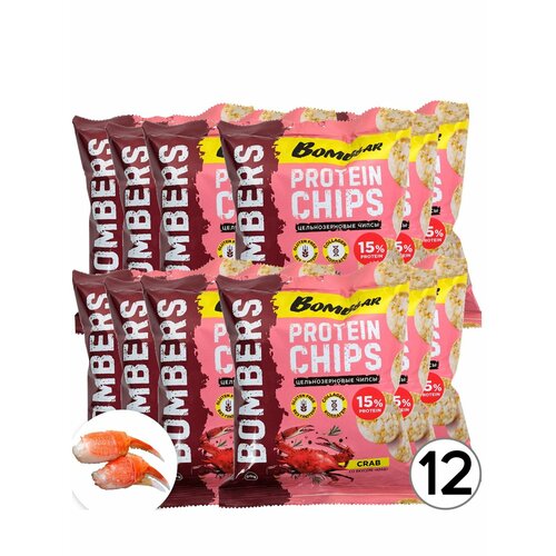 Чипсы Bombbar Protein Chips 12 x 50 г, Краб чипсы лейс 85 г из печи королевский краб