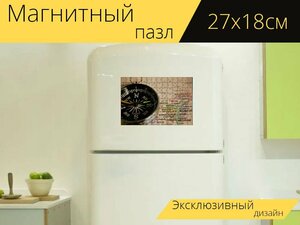 Магнитный пазл "Компас, навигация, карта" на холодильник 27 x 18 см.