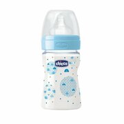 Бутылочка для кормления с соской из силикона Chicco Well-Being, 150 мл boy/girl, 0 мес+, голубой